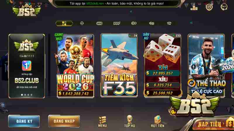 Giao diện sảnh game bài Macau đẳng cấp tại B52 Club